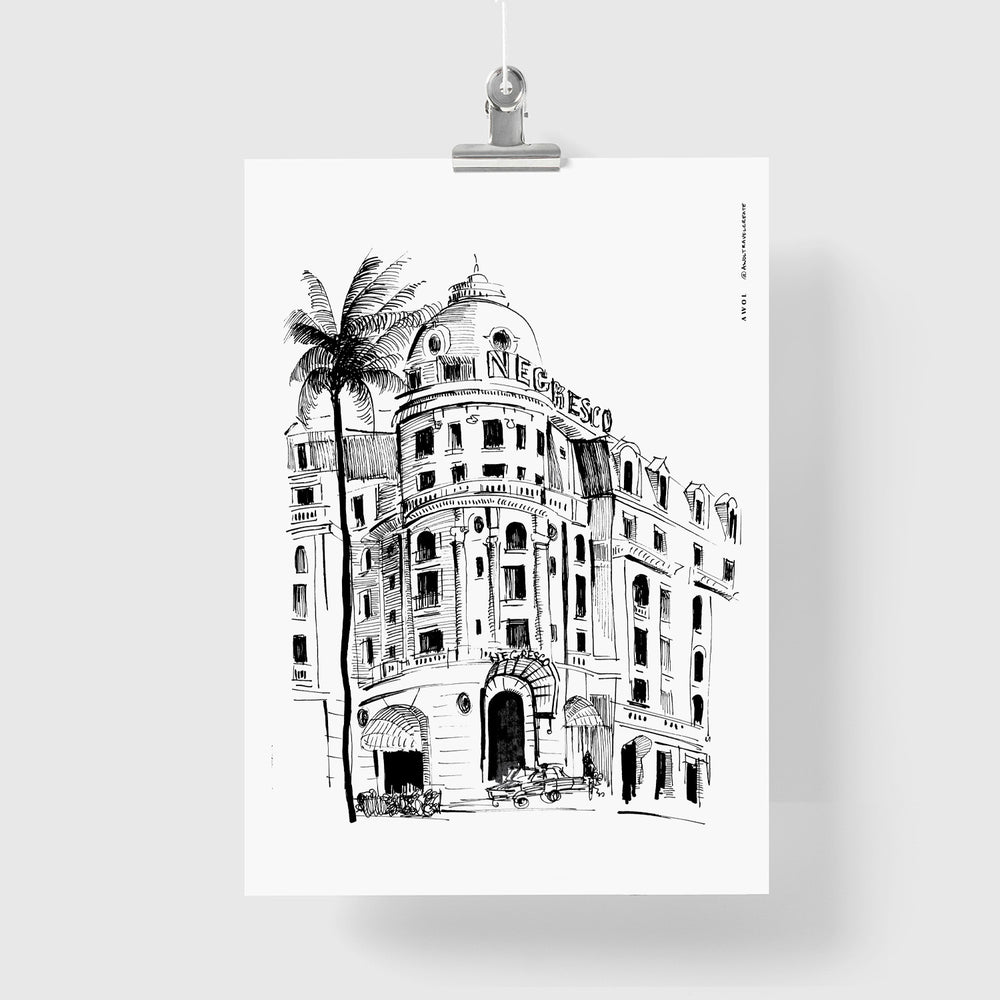 French Riviera Glamour With Palm Trees Art Print: Negresco Hotel Poster Print