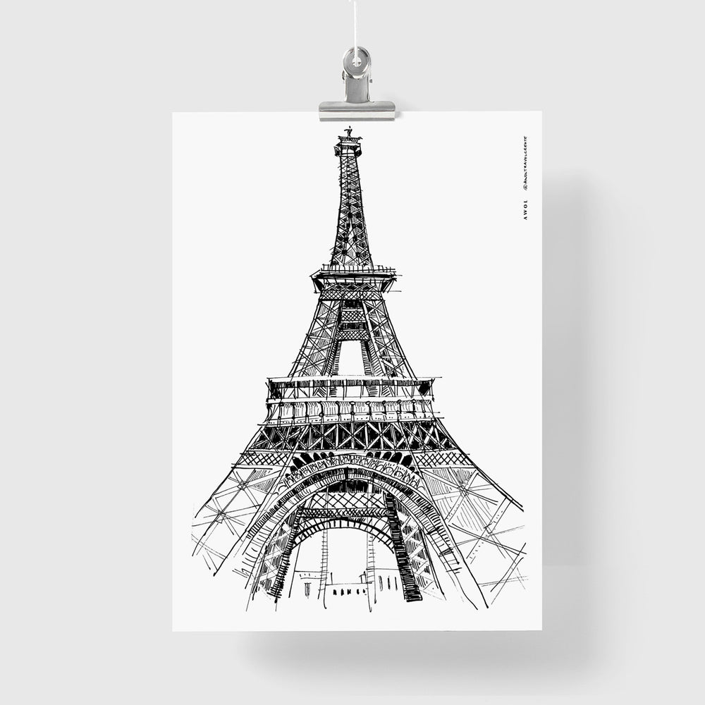 Paris Wall Art, Eiffel Tower In Black And White Art Print: France Travel Poster