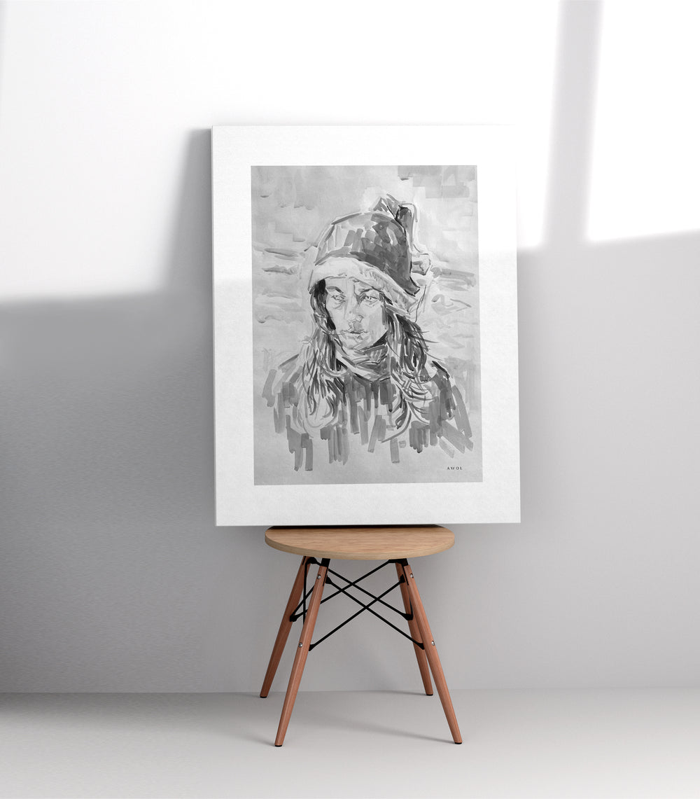 Portrait Art Of A Woman On The Beach, Looking At The Sea: Canvas Print