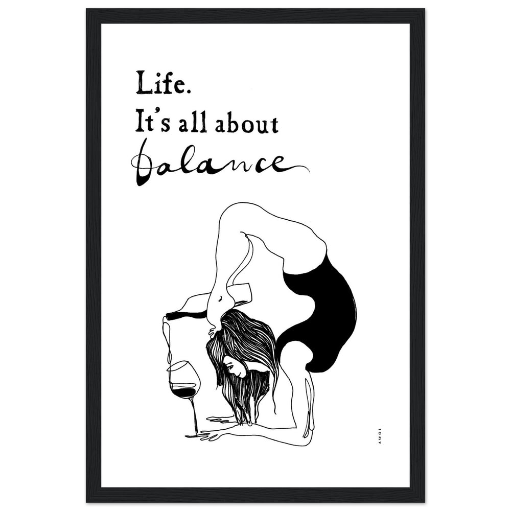 
                      
                        Yoga Art Print With Yoga Pose, Wine And Balance: Framed Art Print
                      
                    