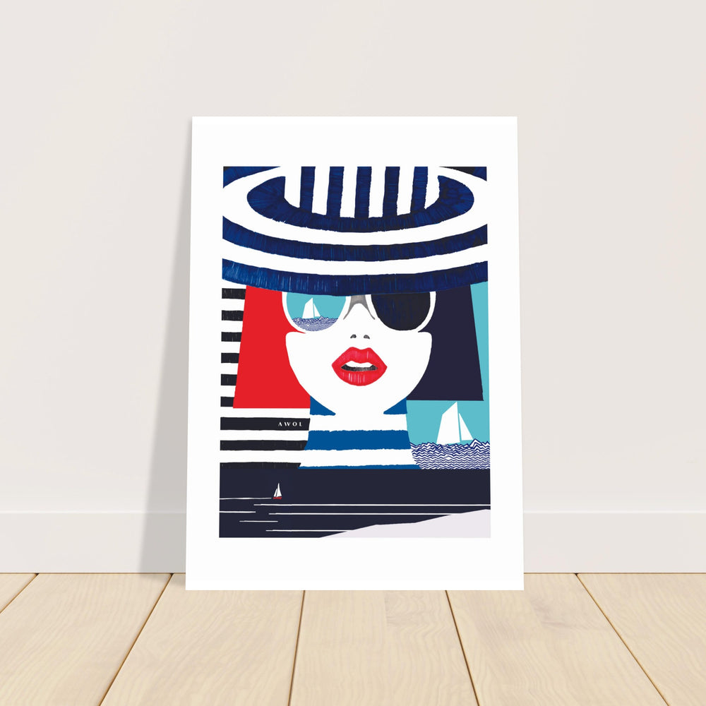 
                      
                        Graphic Portrait Of A Woman On The Riviera, Beach Wall Art: Travel Poster Print
                      
                    