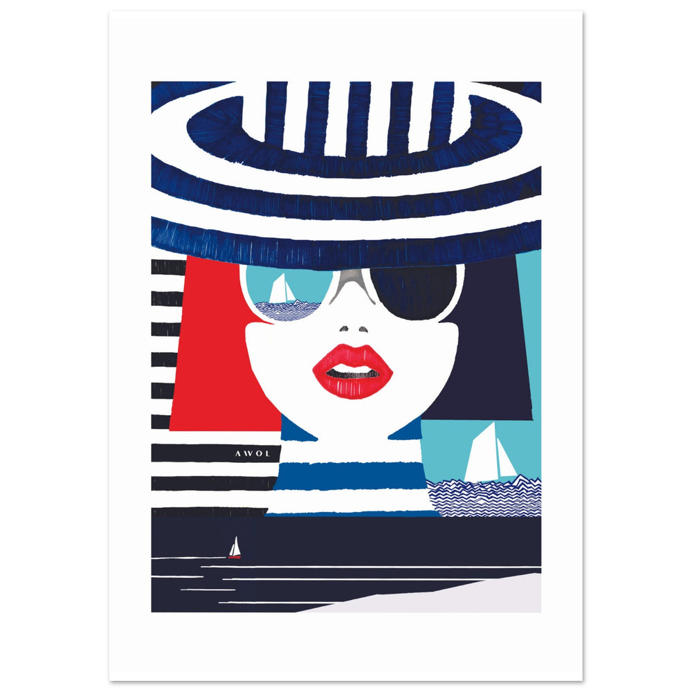 
                      
                        Graphic Portrait Of A Woman On The Riviera, Beach Wall Art: Travel Poster Print
                      
                    