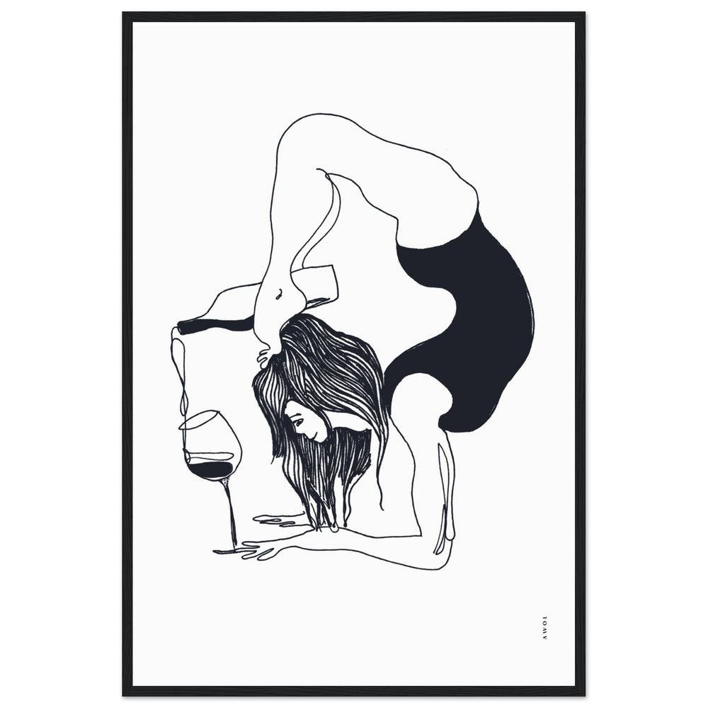 
                      
                        Funny Black And White Yoga Art Print In Wooden Frame With Wine And Balance Yoga Pose
                      
                    