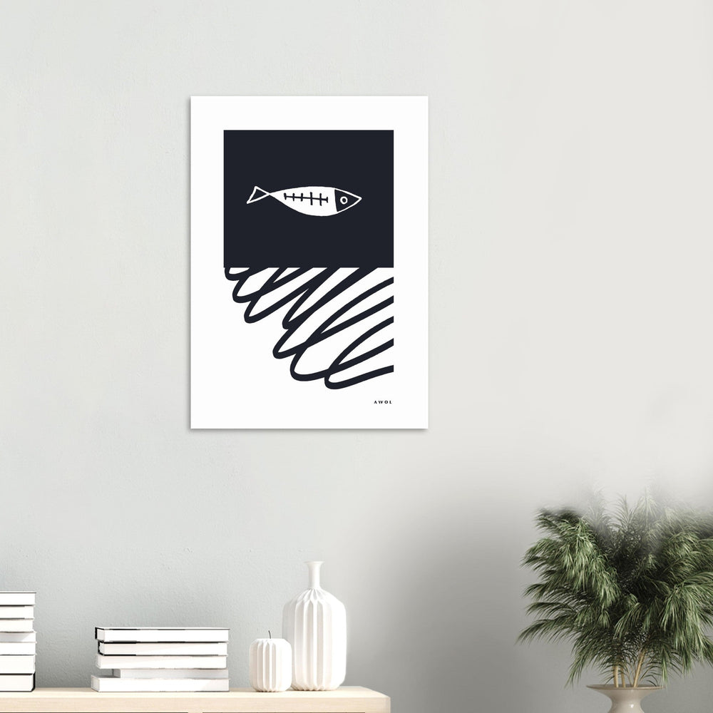 
                      
                        Black And White Abstract Wall Art With Fish And Minimalist Lines: Poster Print - Creations Awol
                      
                    