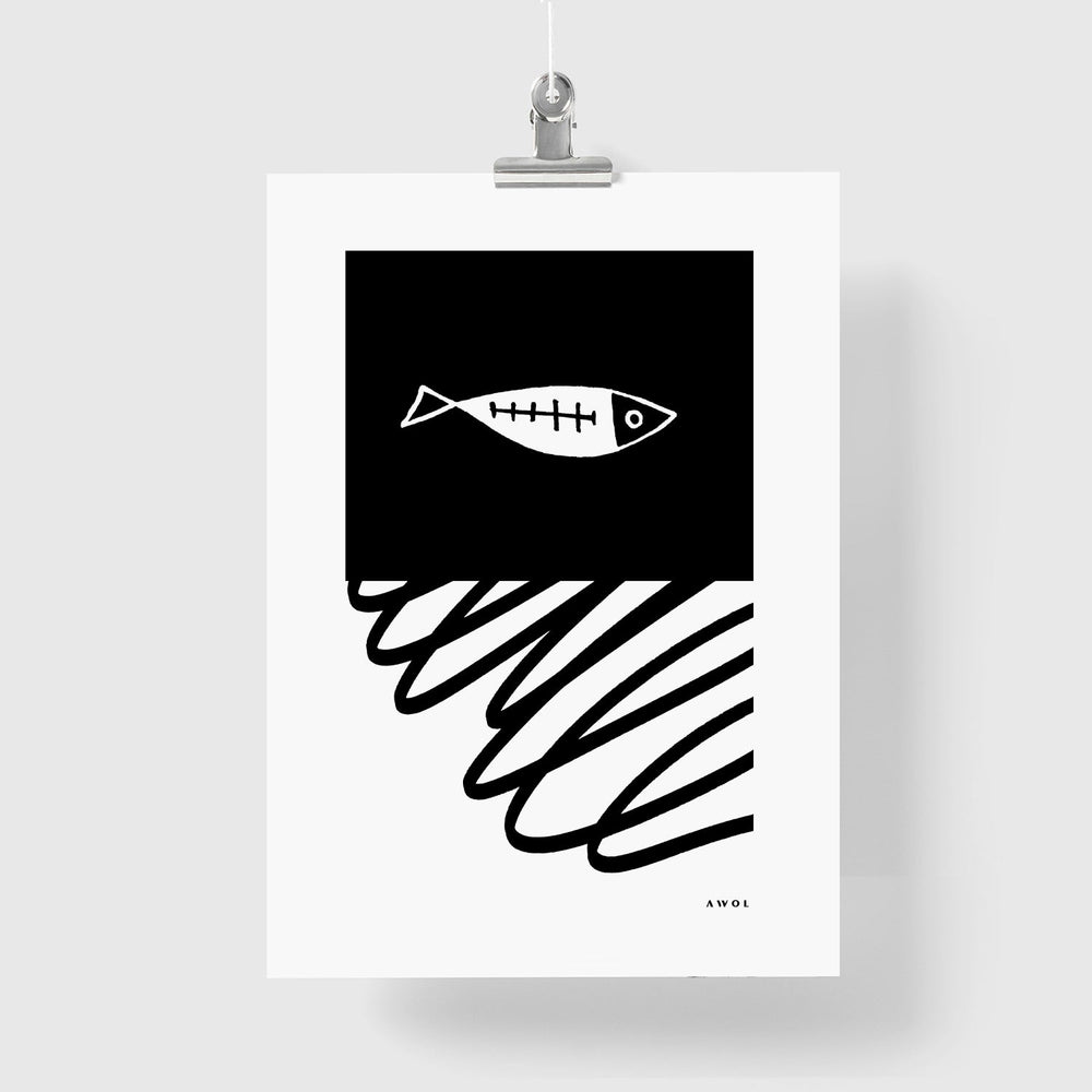 
                      
                        Black And White Abstract Wall Art With Fish And Minimalist Lines: Poster Print - Creations Awol
                      
                    