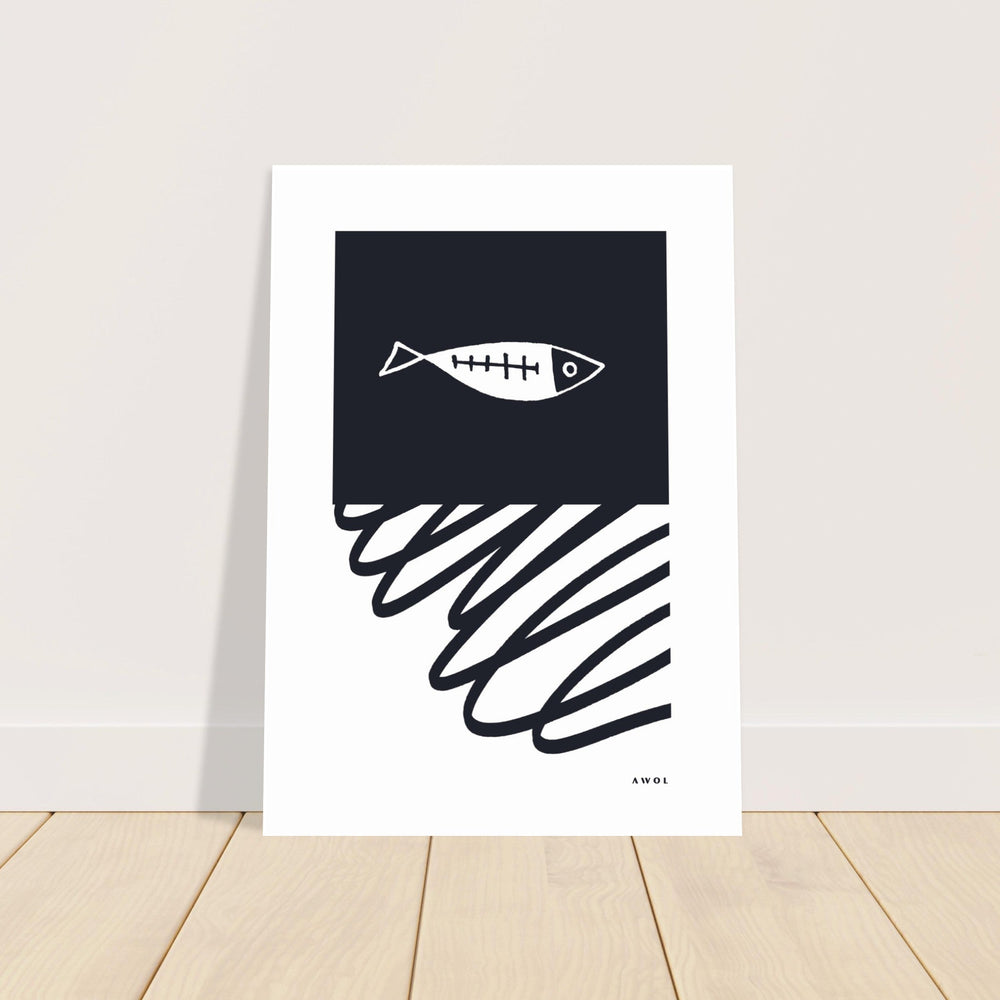 
                      
                        Black And White Abstract Wall Art With Fish And Minimalist Lines: Poster Print - Creations Awol
                      
                    