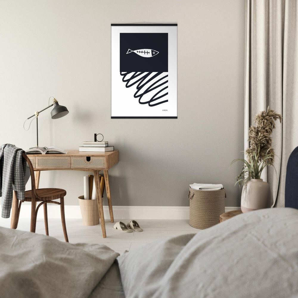 
                      
                        Black And White Abstract Wall Art With Fish And Minimalist Lines: Poster with Hanger - Creations Awol
                      
                    