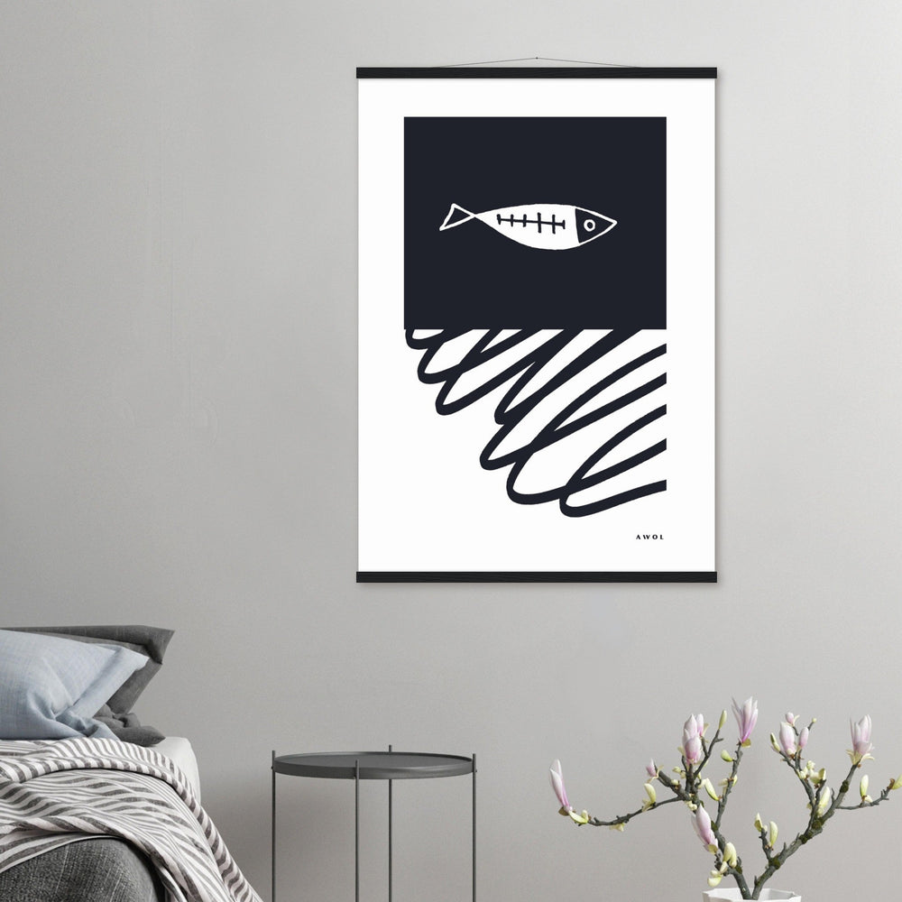 
                      
                        Black And White Abstract Wall Art With Fish And Minimalist Lines: Poster with Hanger - Creations Awol
                      
                    