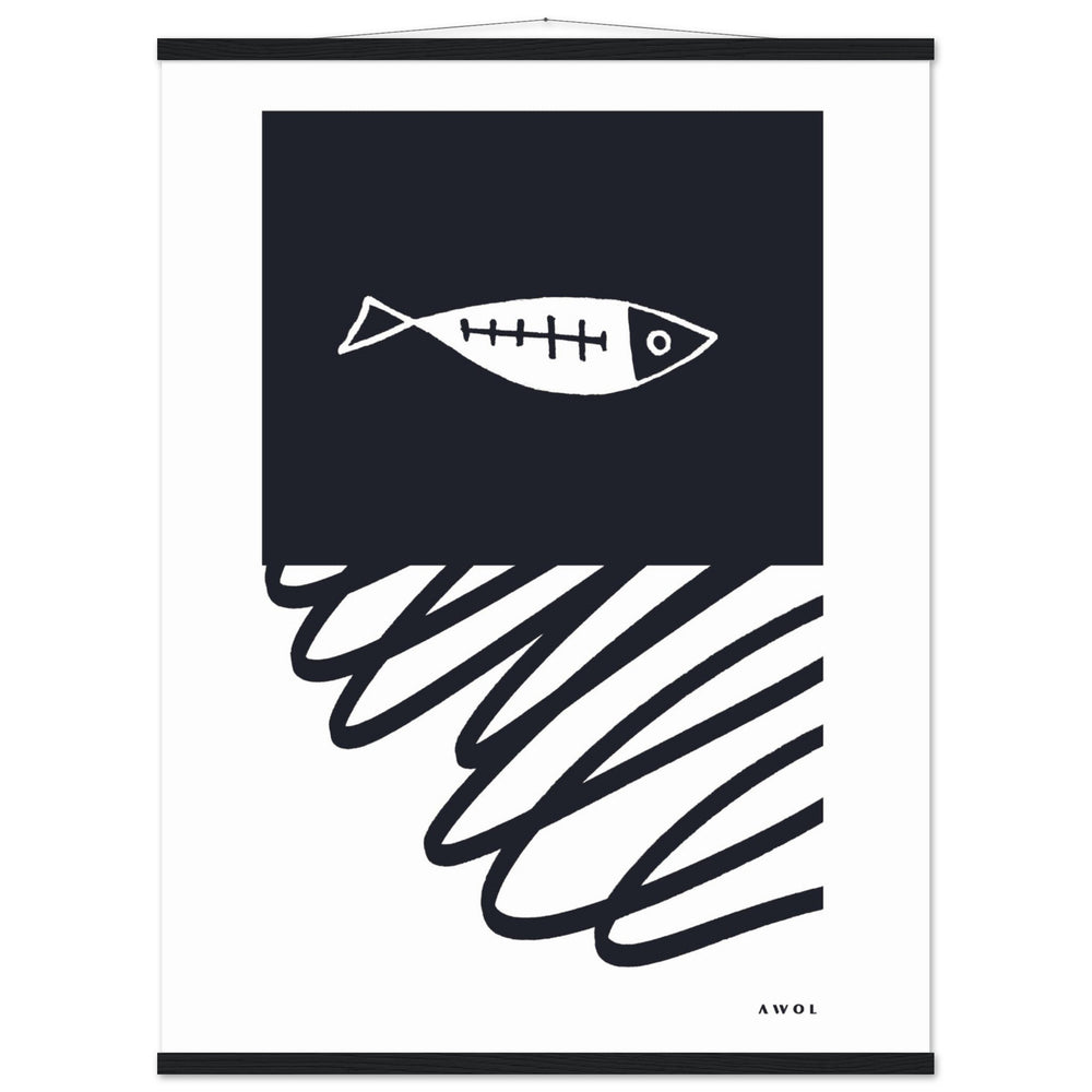 
                      
                        Black And White Abstract Wall Art With Fish And Minimalist Lines: Poster with Hanger - Creations Awol
                      
                    