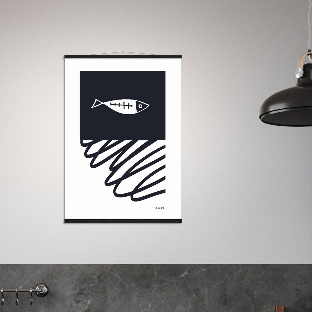 
                      
                        Black And White Abstract Wall Art With Fish And Minimalist Lines: Poster with Hanger - Creations Awol
                      
                    