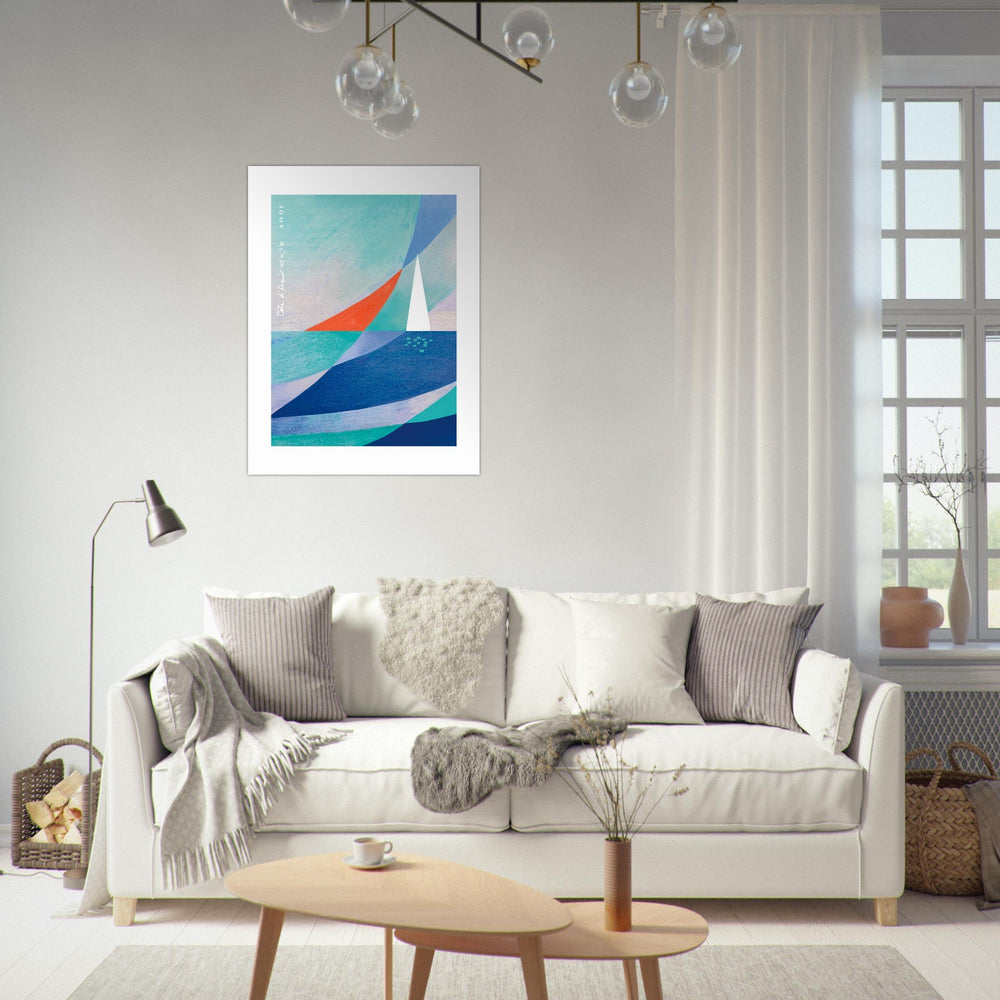 
                      
                        Blue Abstract Art With White Sailboat And Sunrise On the Mediterranean Sea: Poster Print - Creations Awol
                      
                    