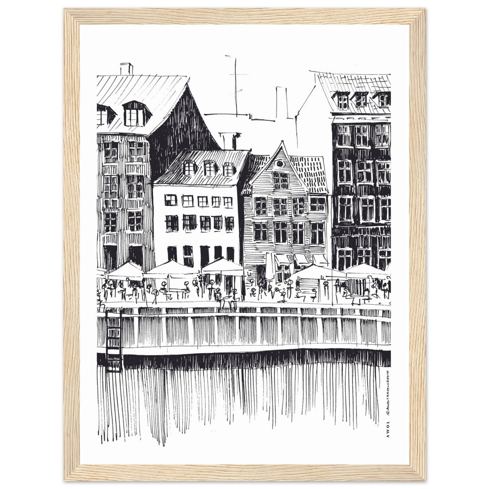 
                      
                        Saturday Afternoon With Cafés And Historic Houses In Copenhagen, Wooden Framed Art Print On Premium Paper
                      
                    