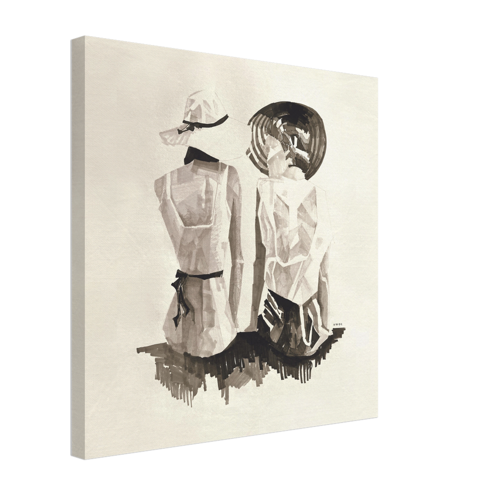 
                      
                        Mediterranean Elegance: Two Women In Hats On The Beach Looking At The Sea, Large Monochrome Canvas Art
                      
                    