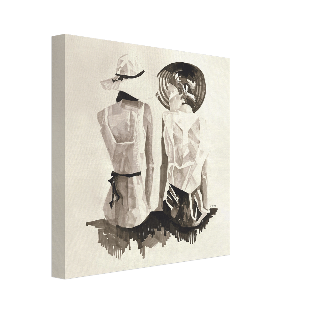 
                      
                        Mediterranean Elegance: Two Women In Hats On The Beach Looking At The Sea, Large Monochrome Canvas Art
                      
                    