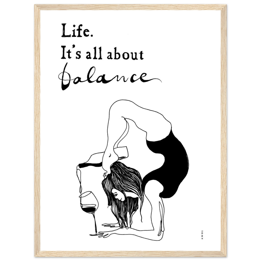 
                      
                        Yoga Art Print With Yoga Pose, Wine And Balance: Framed Art Print
                      
                    