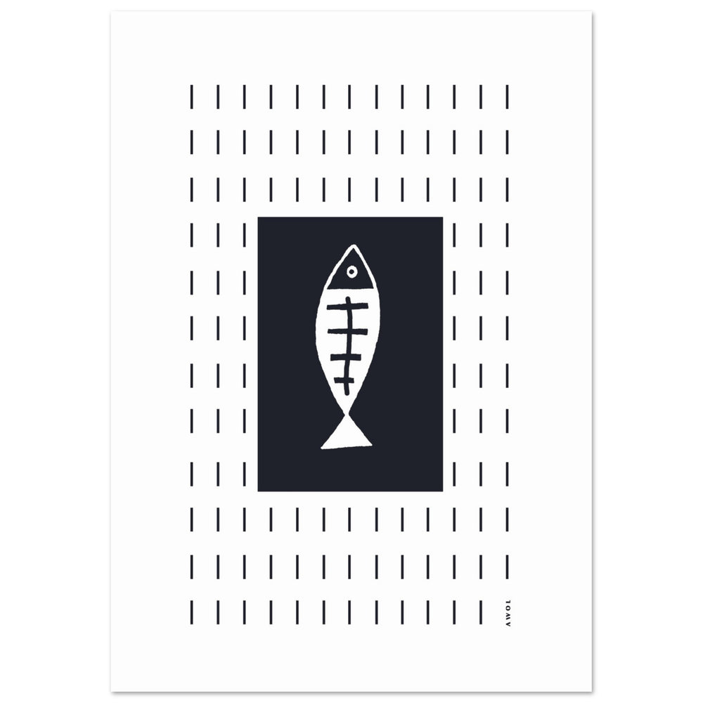 
                      
                        Minimalist Fish Art With Abstract Rain Pattern: Wall Poster Print
                      
                    