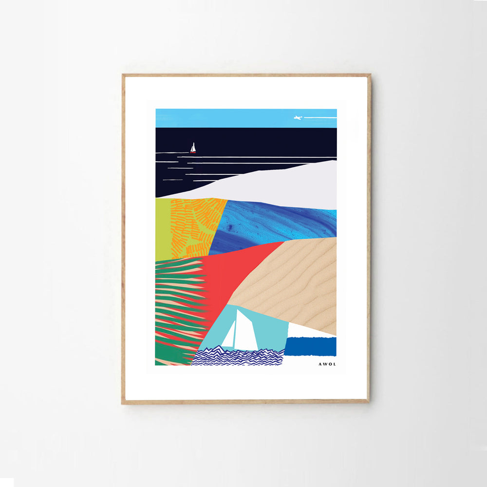 
                      
                        Tropical Paradise With Palm Trees, Abstract Beach Art: Framed Art Print
                      
                    