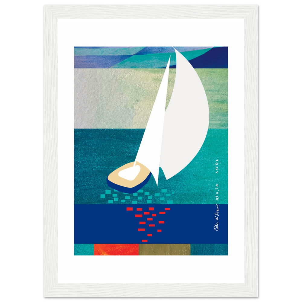 
                      
                        White Sailboat At Sunset On The Sea With Graphic Reflection: French Rivera: Classic Matte Paper Wooden Framed Poster
                      
                    