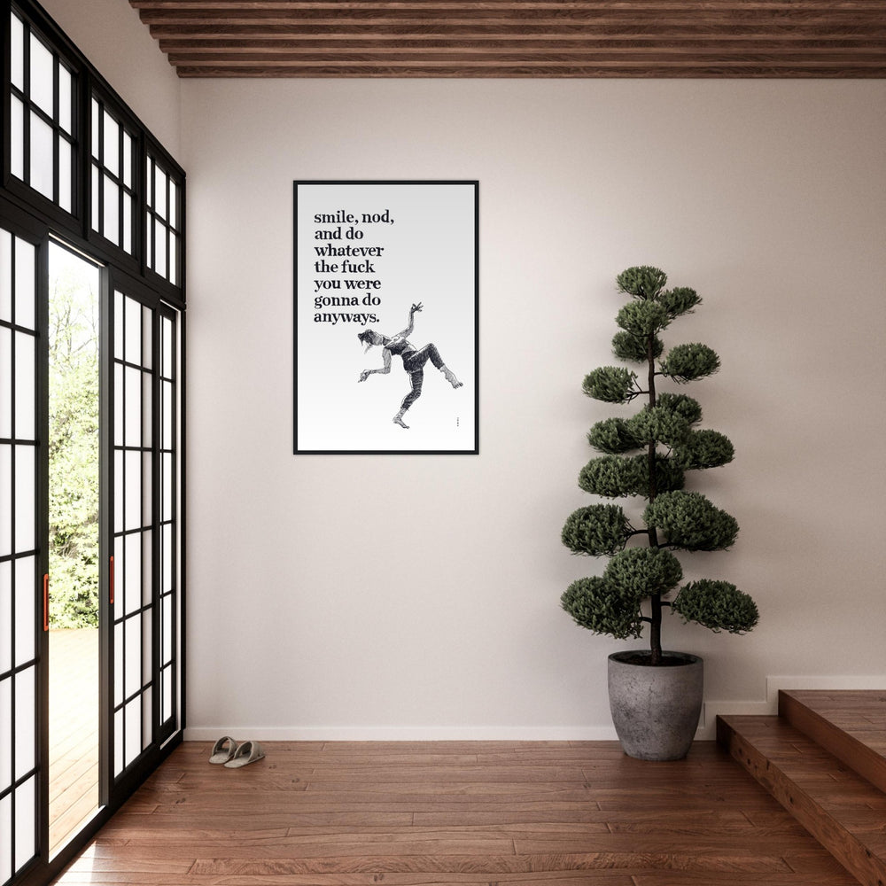 
                      
                        Smile And Nod, Dancing Woman With Funny Quote: Framed Art Print
                      
                    