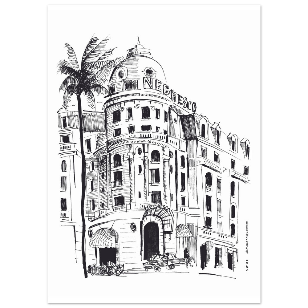 
                      
                        French Riviera Glamour With Palm Trees Art Print: Negresco Hotel Poster Print
                      
                    