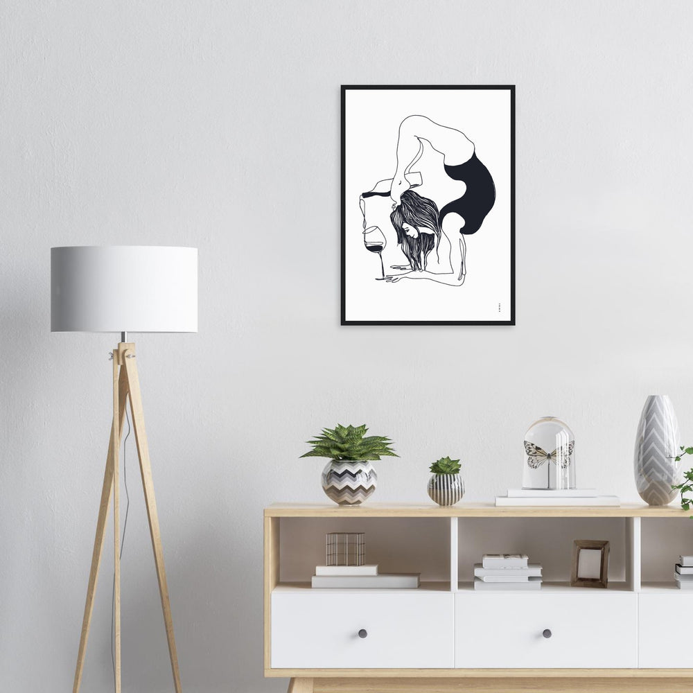 
                      
                        Funny Black And White Yoga Art Print In Wooden Frame With Wine And Balance Yoga Pose
                      
                    