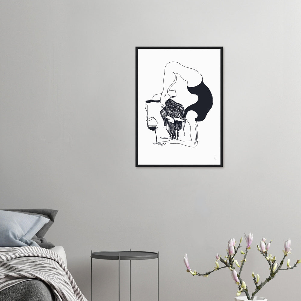 
                      
                        Funny Black And White Yoga Art Print In Wooden Frame With Wine And Balance Yoga Pose
                      
                    