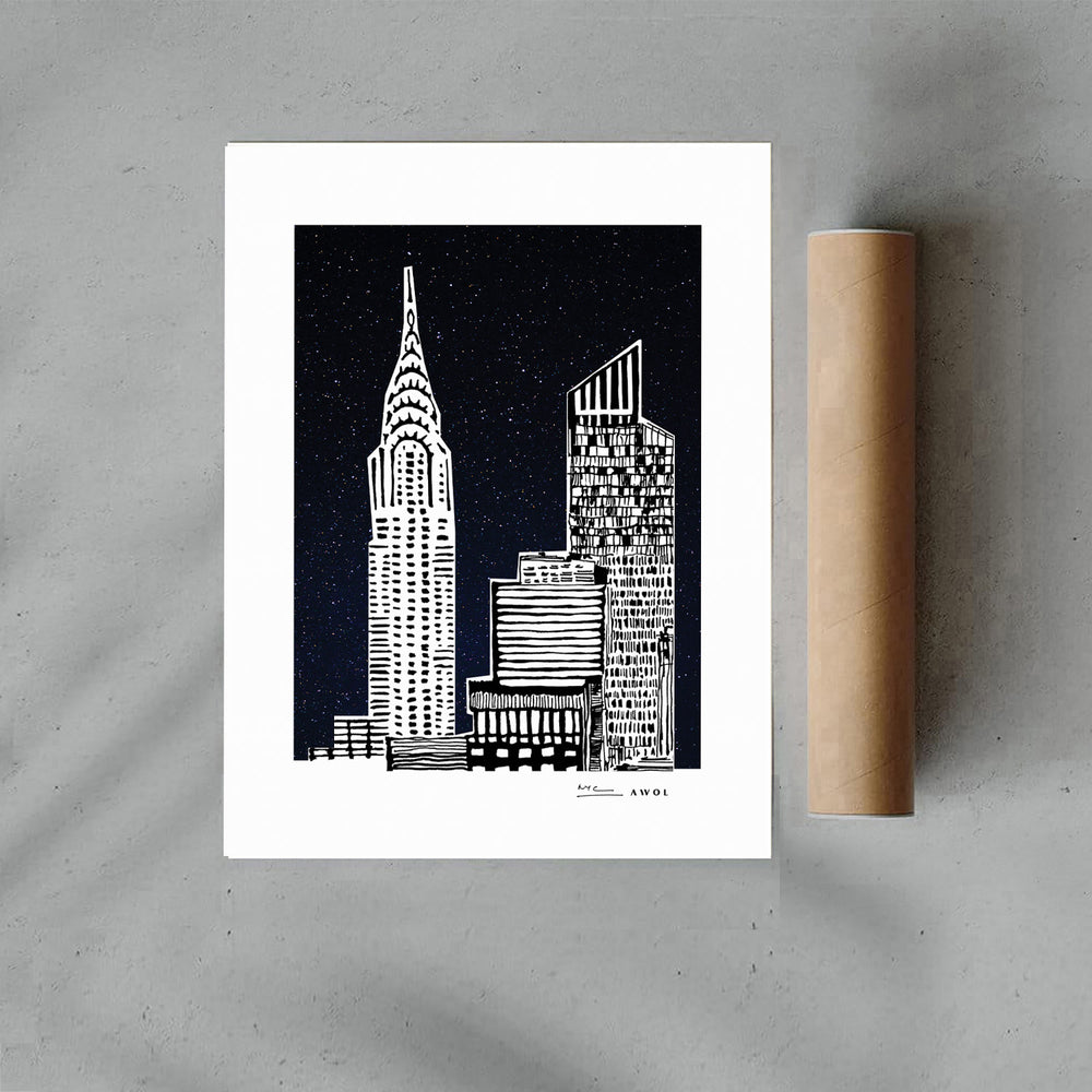 New York City At Night, Manhattan Abstraction: Poster Print