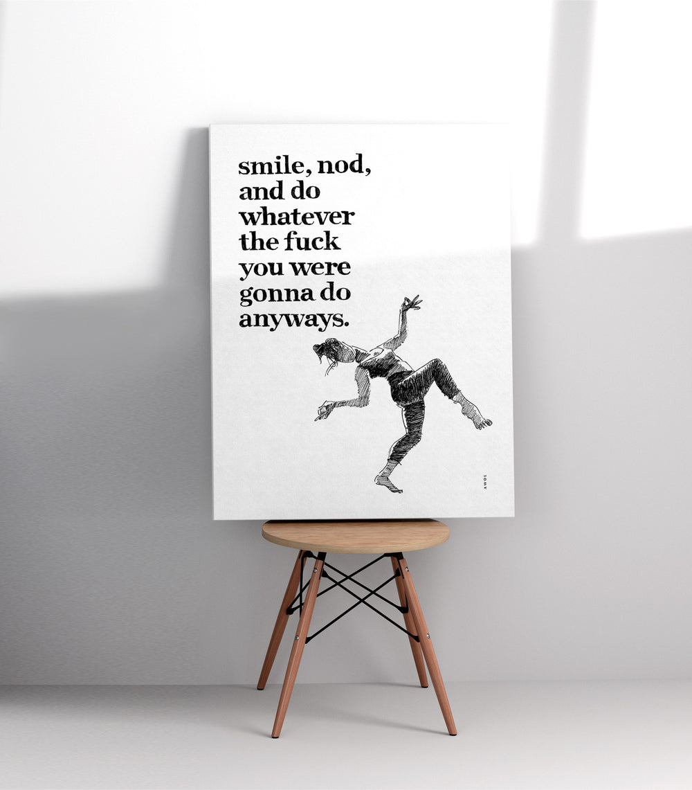 Smile And Nod, Daily Affirmation Dancing Woman: Art Print On Canvas