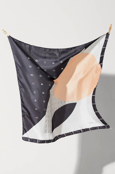 1-modern graphic minimalist silk scarf design inspired by copenhagen_black and white scarf with crowns_creationsawol.com